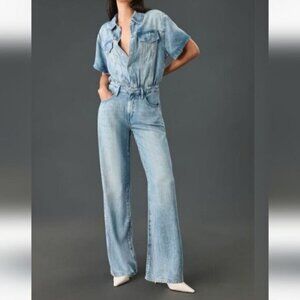 Good American Weightless Denim Wide leg Jumpsuit Size 0 XS NEW